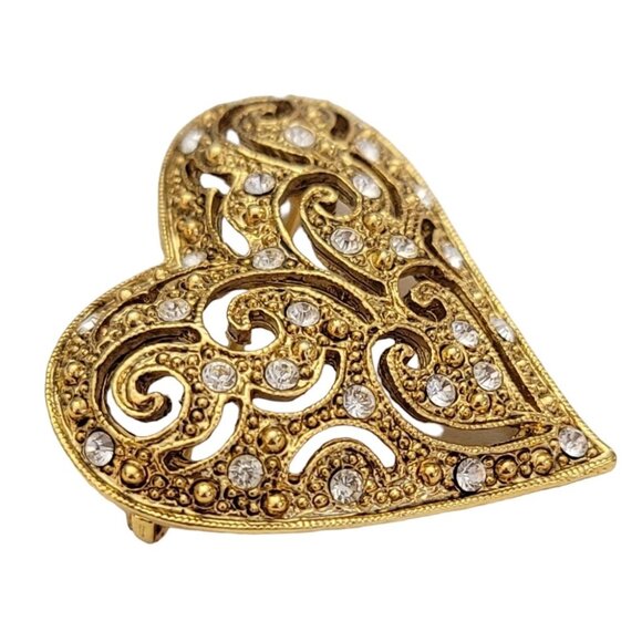 1928 Brand Clear Rhinestone Heart Pin Brooch K119 - Picture 3 of 9